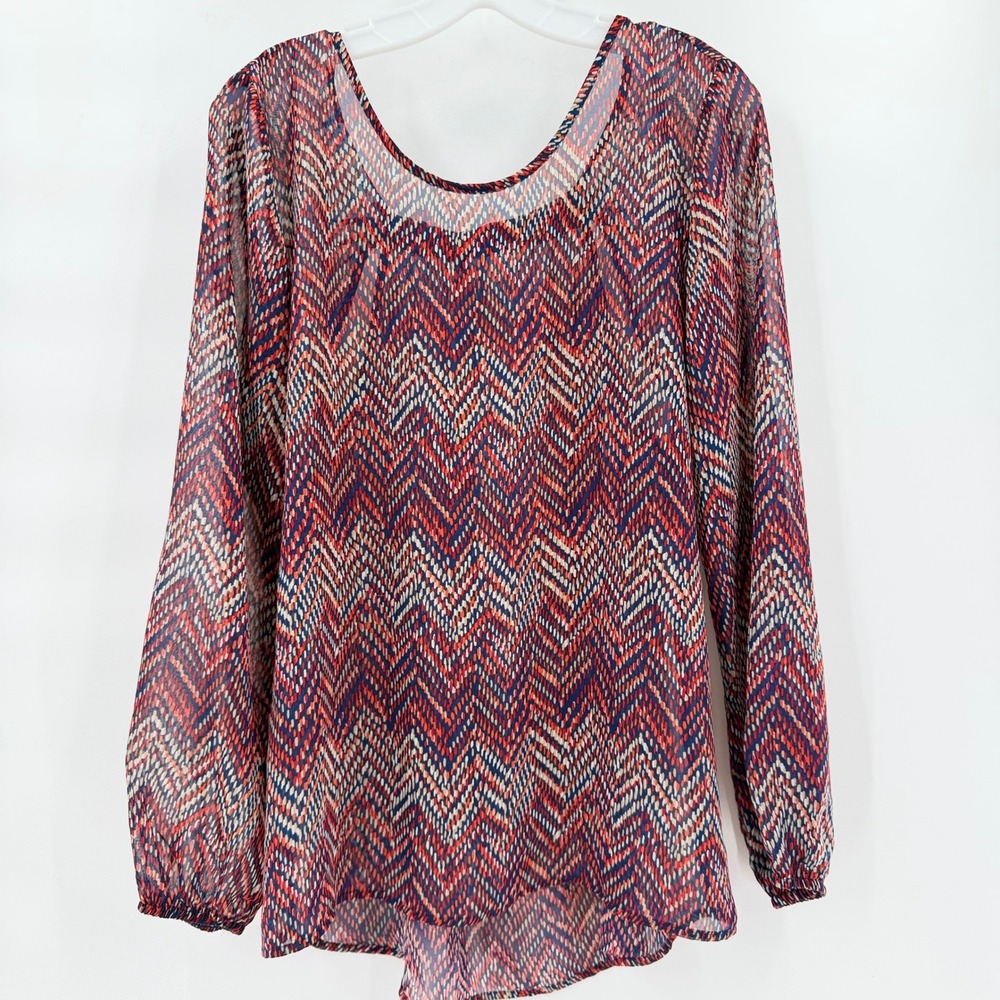 MAURICES Long Sleeve Chevron Print Multi Color Zig Zag Scoop Neck Blouse Medium